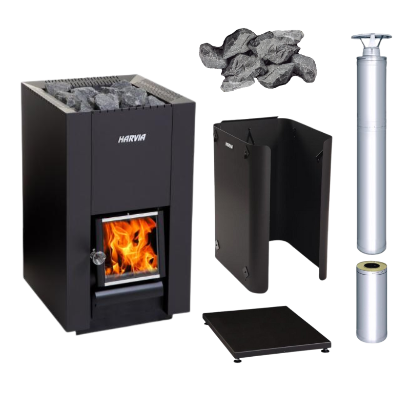 Harvia Linear 22 Wood Burning Sauna Heater Package-Sauna Heater-Harvia-Stainless Steel-