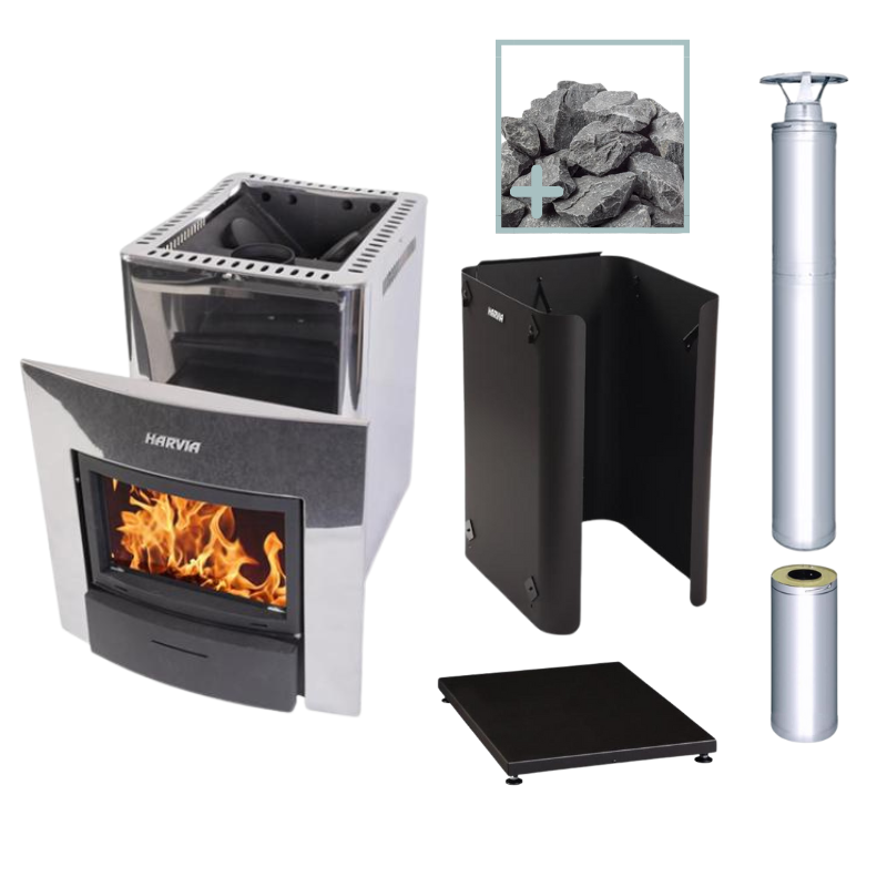 Harvia 20 Duo Wood Stove Sauna Heater Package-Sauna Heater-Harvia-Black-