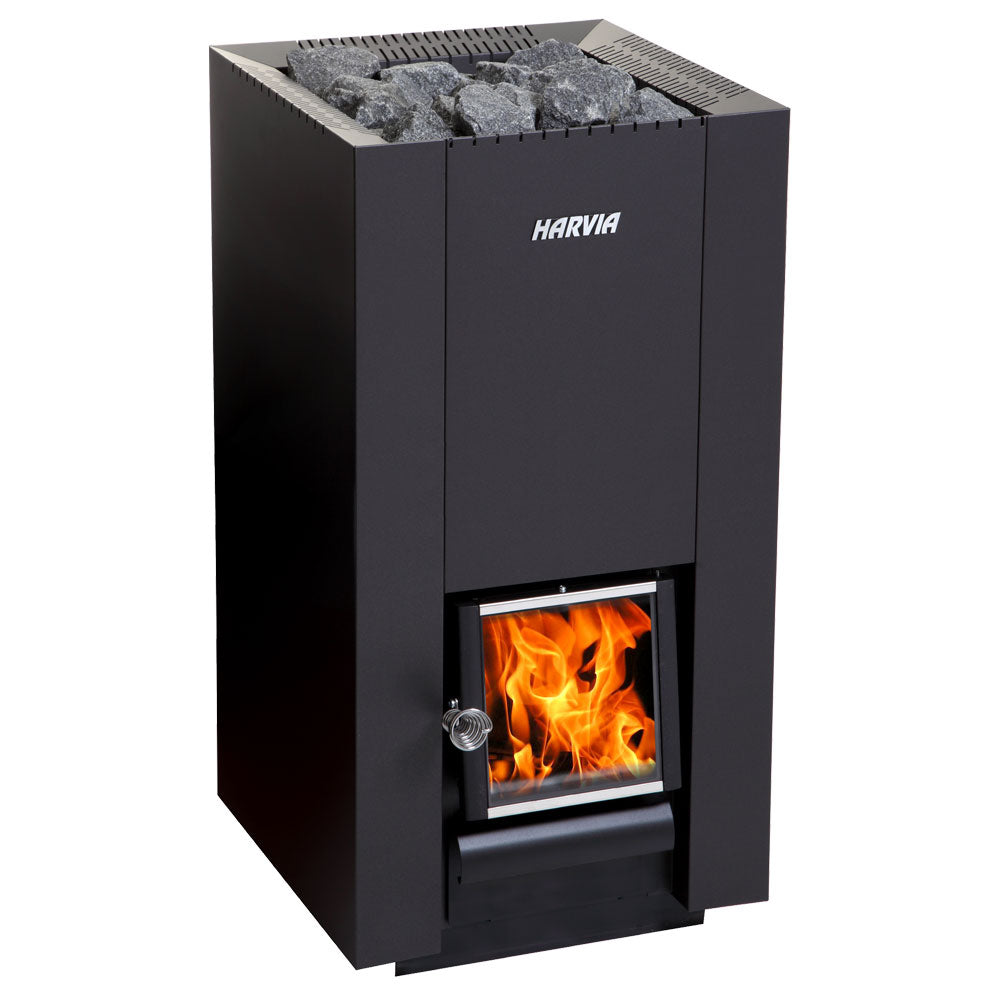 Harvia Linear 22 GreenFlame Series Wood Stove Sauna Heater Package-Sauna Heater-Harvia-Black-