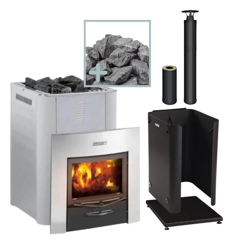 Harvia 36 Duo Wood Stove Sauna Heater Package-Sauna Heater-Harvia-Black-