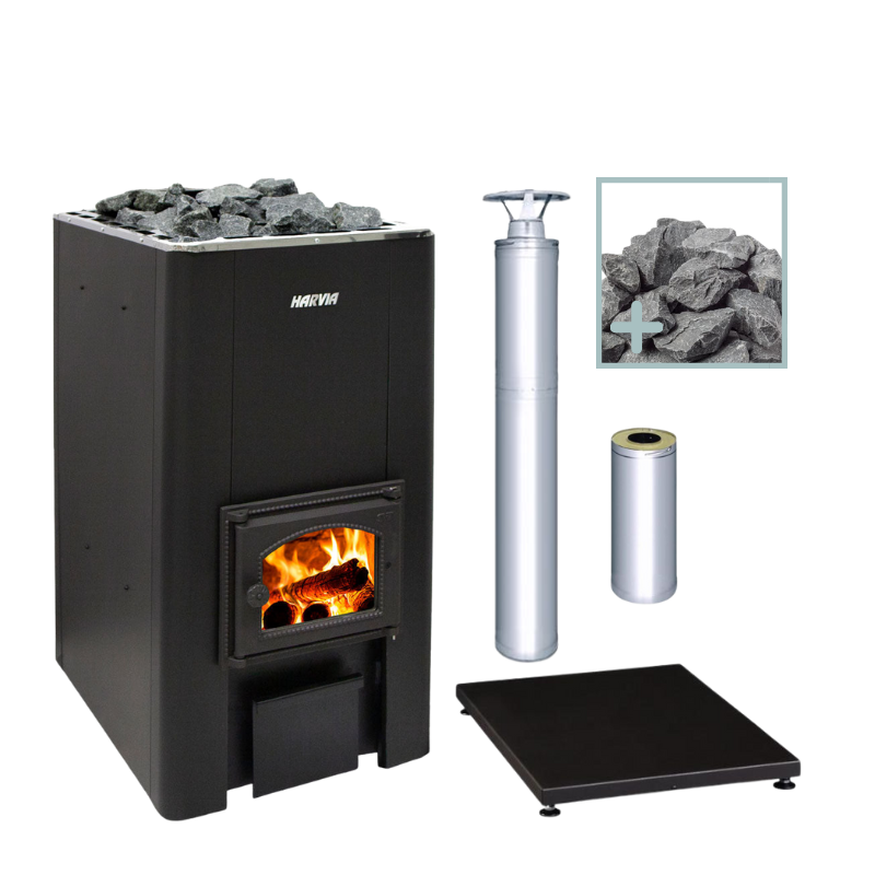 Harvia 50 Series Wood Stove Sauna Heater Package-Sauna Heater-Harvia-Black-