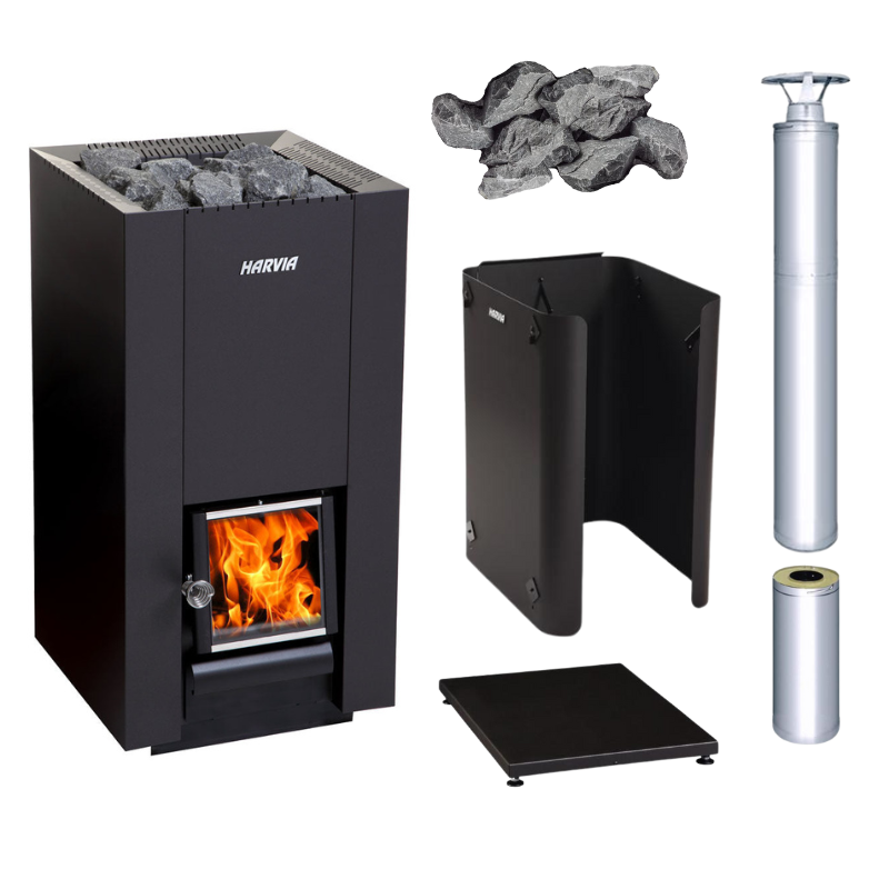 Harvia Linear 22 GreenFlame Series Wood Stove Sauna Heater Package-Sauna Heater-Harvia-Stainless Steel-