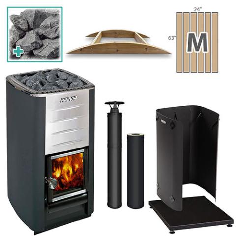 Harvia M3 Wood-Burning Stove Black Package with Medium Floor Kit