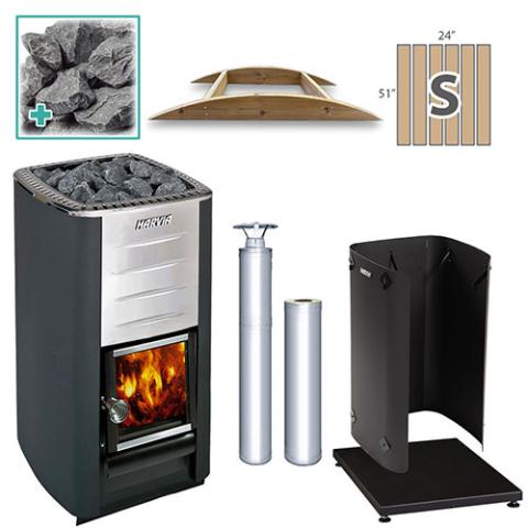 Harvia M3 Wood-Burning Stove Stainless Steel Package with Small Floor Kit