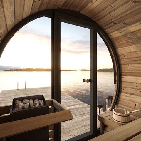 SaunaLife Model EE6G Sauna Barrel Ergo Elegance Series Sauna Barrel 63" L x 91" D Glass Front, 4-Person-Sauna-SaunaLife-Nordica Sauna