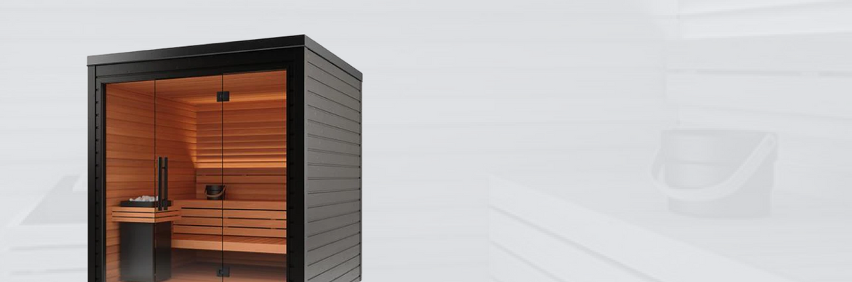 Modern glass-front traditional sauna