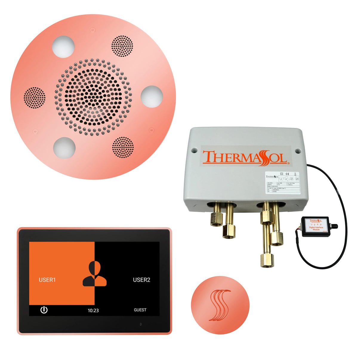 ThermaSol The Total Wellness Package with 10" ThermaTouch Trim Upgraded Round-Steam Shower Controls & Accessories-ThermaSol-Copper-Nordica Sauna