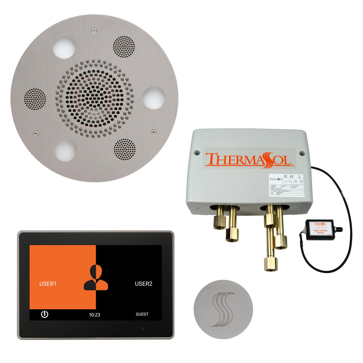 ThermaSol The Total Wellness Package with 10" ThermaTouch Trim Upgraded Round-Steam Shower Controls & Accessories-ThermaSol-Satin Chrome-Nordica Sauna