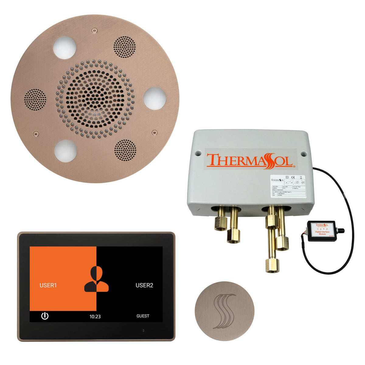 ThermaSol The Total Wellness Package with 10" ThermaTouch Trim Upgraded Round-Steam Shower Controls & Accessories-ThermaSol-Satin Nickel-Nordica Sauna