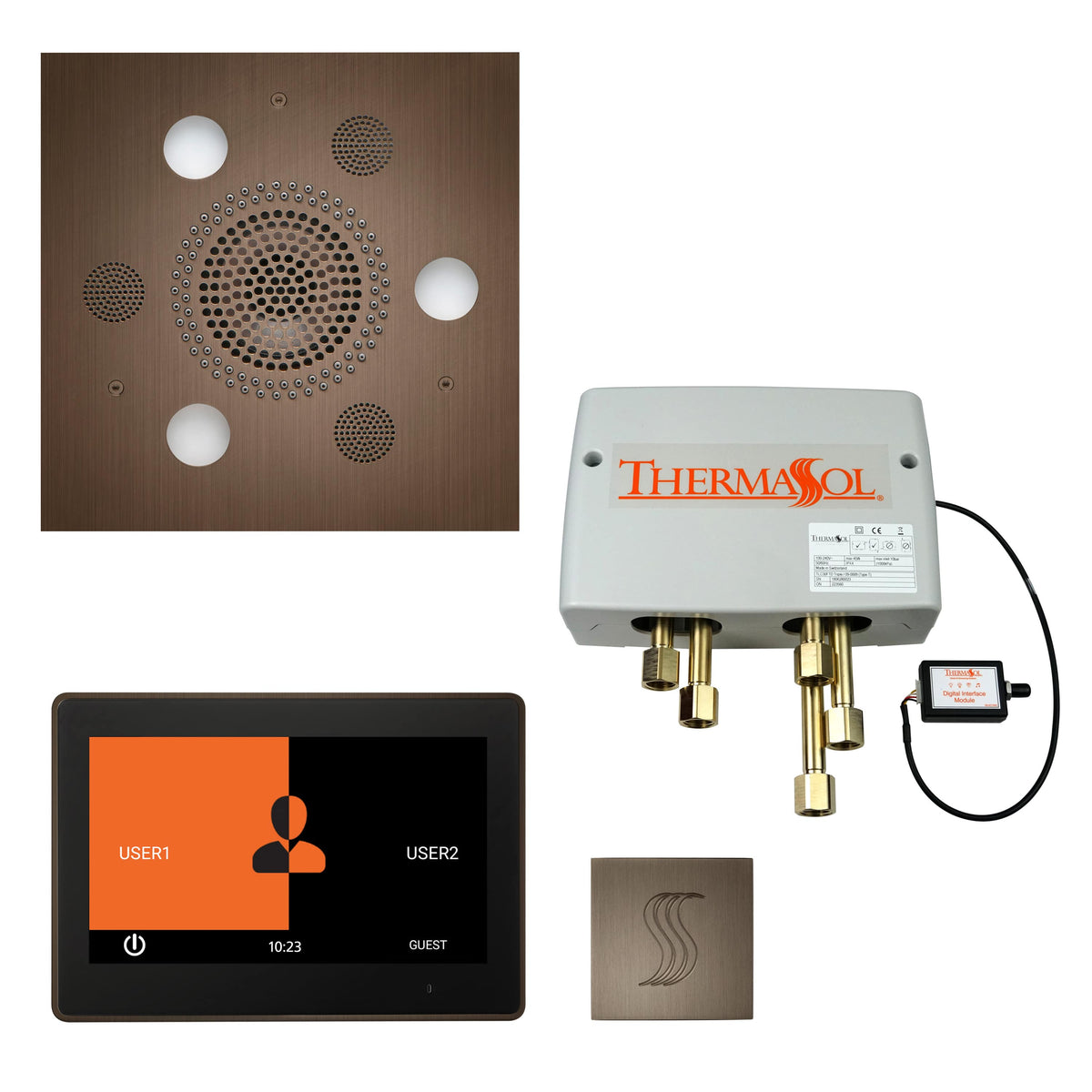 ThermaSol The Total Wellness Package with 10" ThermaTouch Trim Upgraded Square-Steam Shower Controls & Accessories-ThermaSol-Antique Nickel-Nordica Sauna