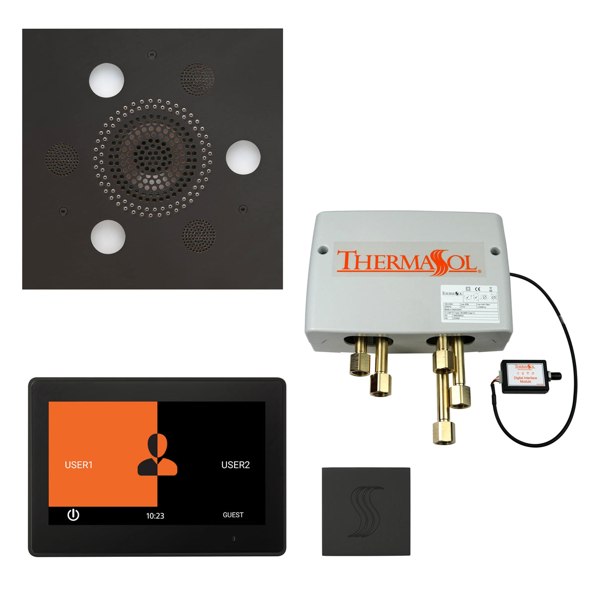ThermaSol The Total Wellness Package with 10" ThermaTouch Trim Upgraded Square-Steam Shower Controls & Accessories-ThermaSol-Matte Black-Nordica Sauna