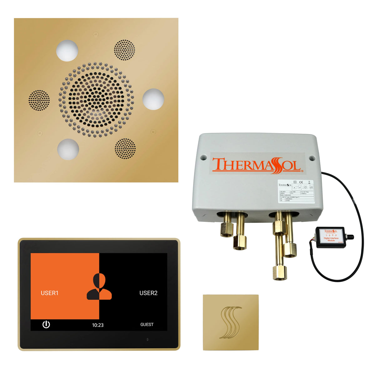ThermaSol The Total Wellness Package with 10" ThermaTouch Trim Upgraded Square-Steam Shower Controls & Accessories-ThermaSol-Polished Brass-Nordica Sauna