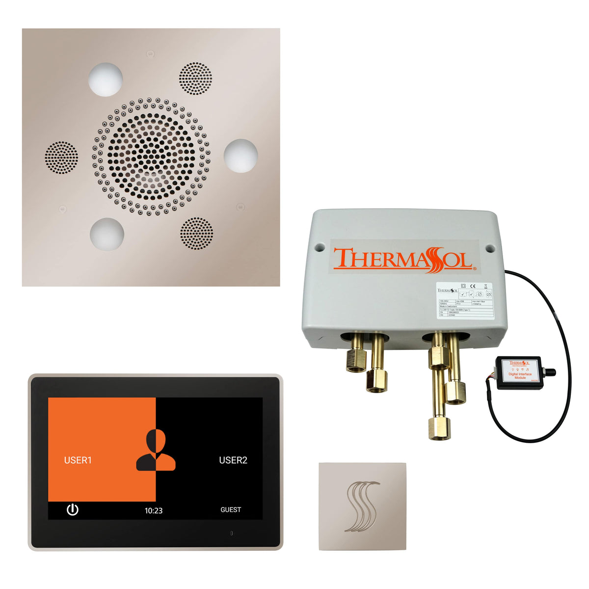 ThermaSol The Total Wellness Package with 10" ThermaTouch Trim Upgraded Square-Steam Shower Controls & Accessories-ThermaSol-Polished Nickel-Nordica Sauna