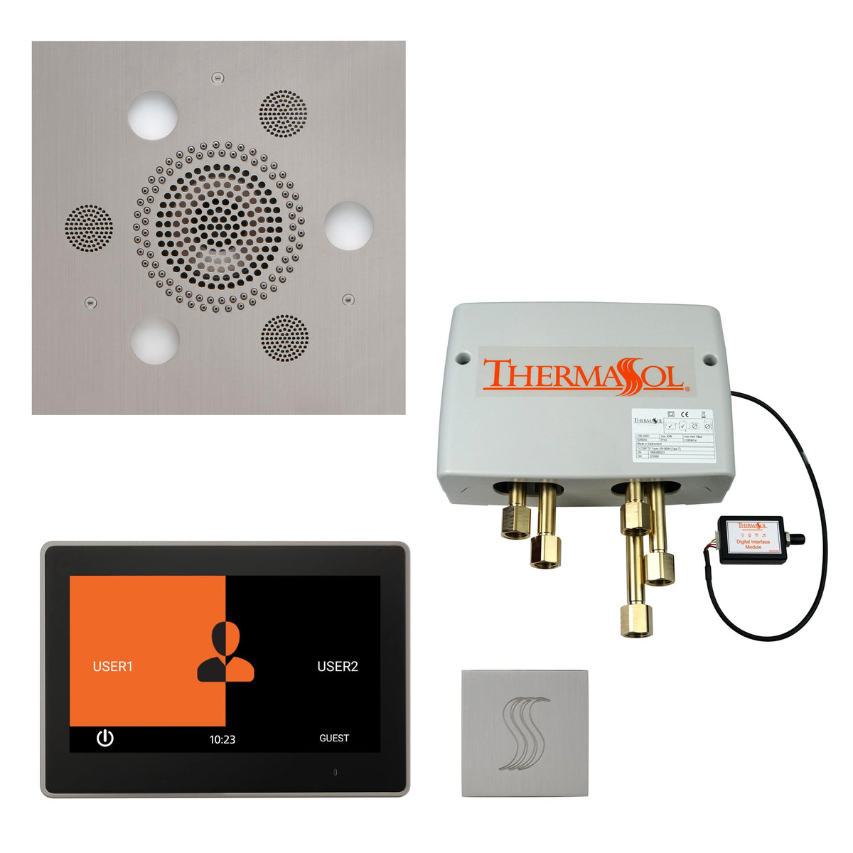 ThermaSol The Total Wellness Package with 10" ThermaTouch Trim Upgraded Square-Steam Shower Controls & Accessories-ThermaSol-Satin Chrome-Nordica Sauna