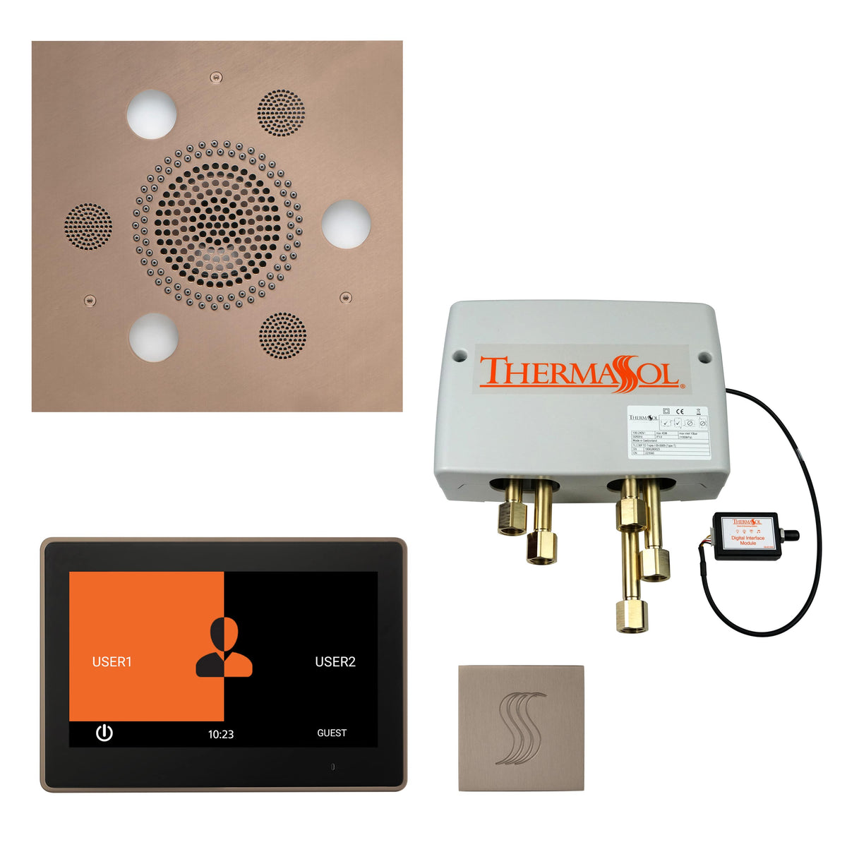 ThermaSol The Total Wellness Package with 10" ThermaTouch Trim Upgraded Square-Steam Shower Controls & Accessories-ThermaSol-Satin Nickel-Nordica Sauna