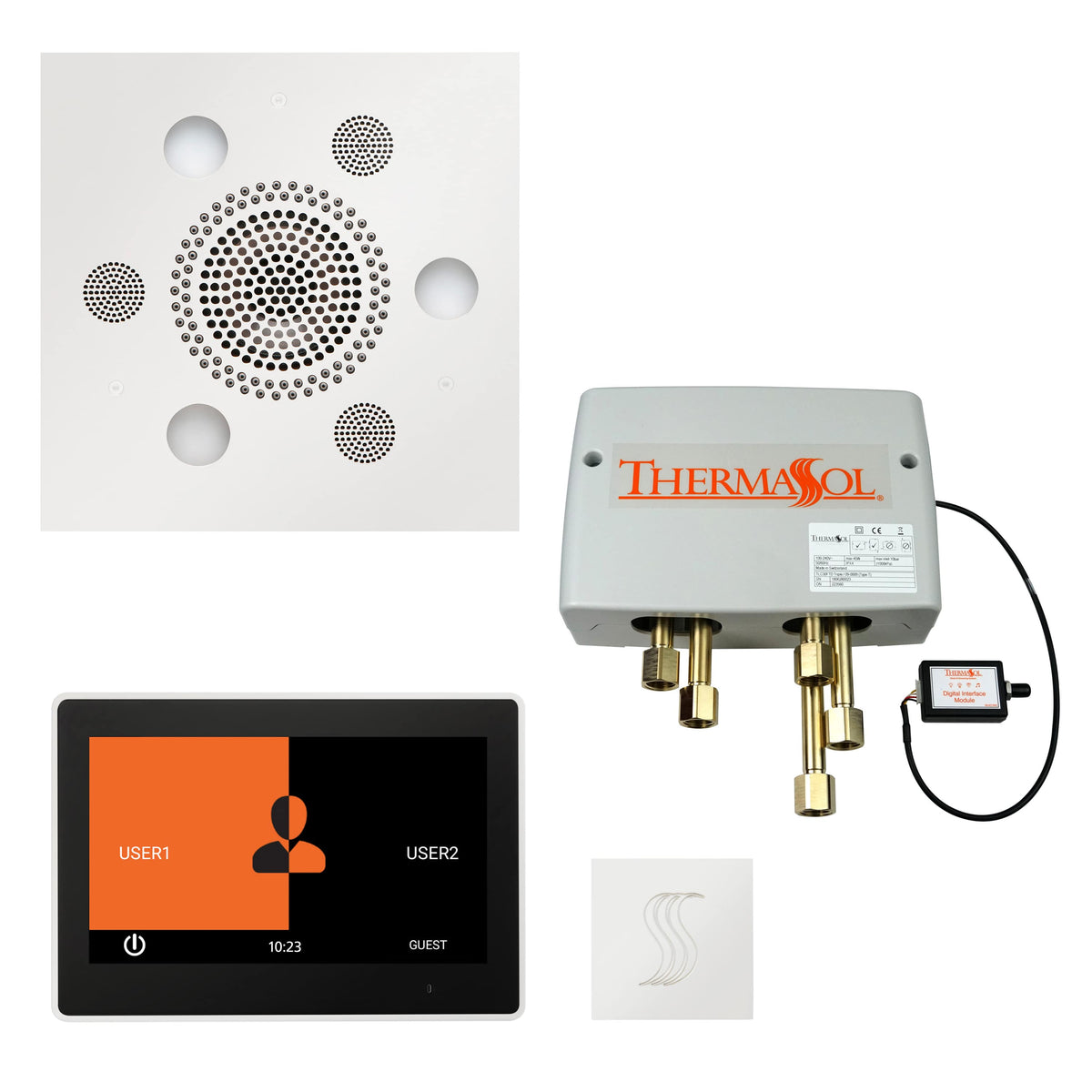 ThermaSol The Total Wellness Package with 10" ThermaTouch Trim Upgraded Square-Steam Shower Controls & Accessories-ThermaSol-White-Nordica Sauna
