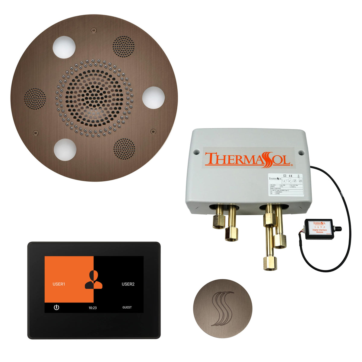 ThermaSol The Total Wellness Package with 7" ThermaTouch Round-Steam Shower Controls & Accessories-ThermaSol-Antique Copper-Nordica Sauna