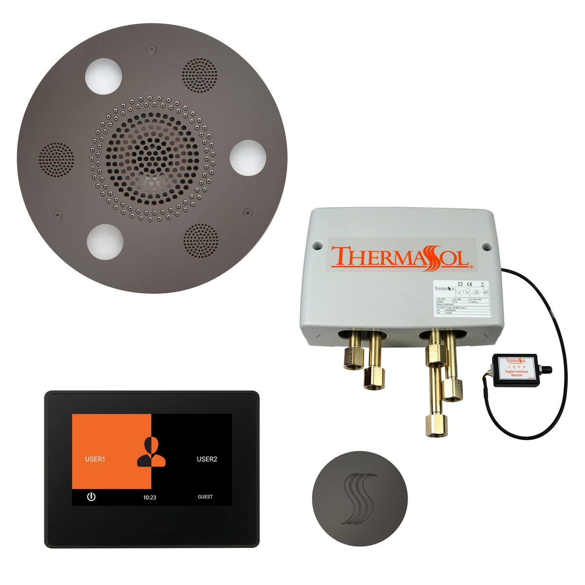 ThermaSol The Total Wellness Package with 7" ThermaTouch Round-Steam Shower Controls & Accessories-ThermaSol-Black Nickel-Nordica Sauna