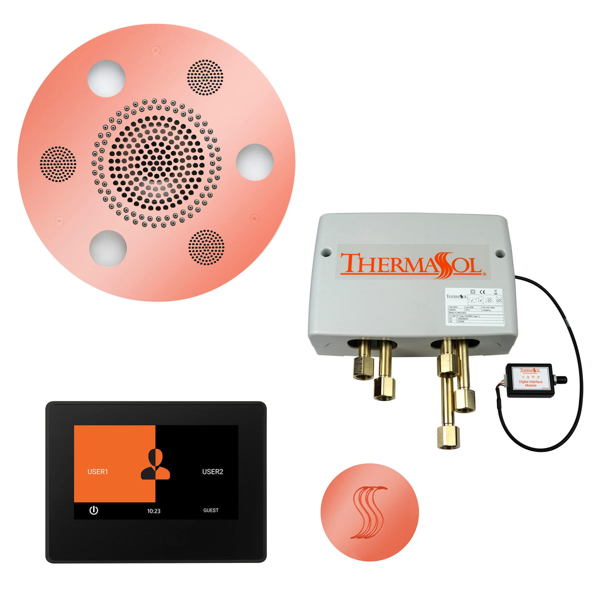 ThermaSol The Total Wellness Package with 7" ThermaTouch Round-Steam Shower Controls & Accessories-ThermaSol-Copper-Nordica Sauna