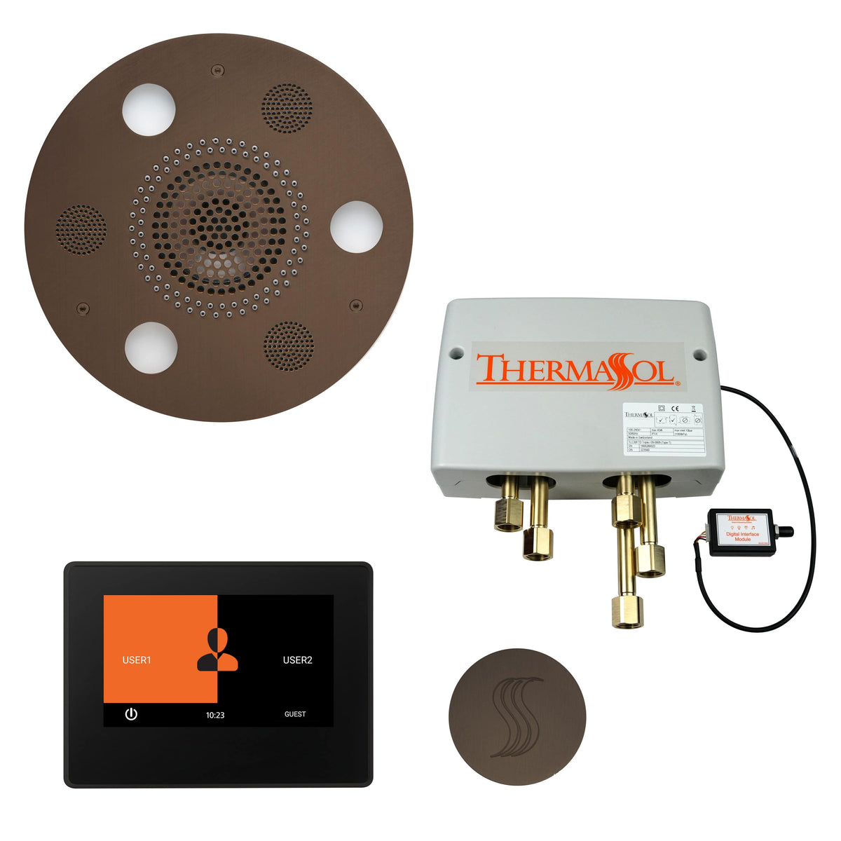 ThermaSol The Total Wellness Package with 7" ThermaTouch Round-Steam Shower Controls & Accessories-ThermaSol-Oil Rubbed Bronze-Nordica Sauna