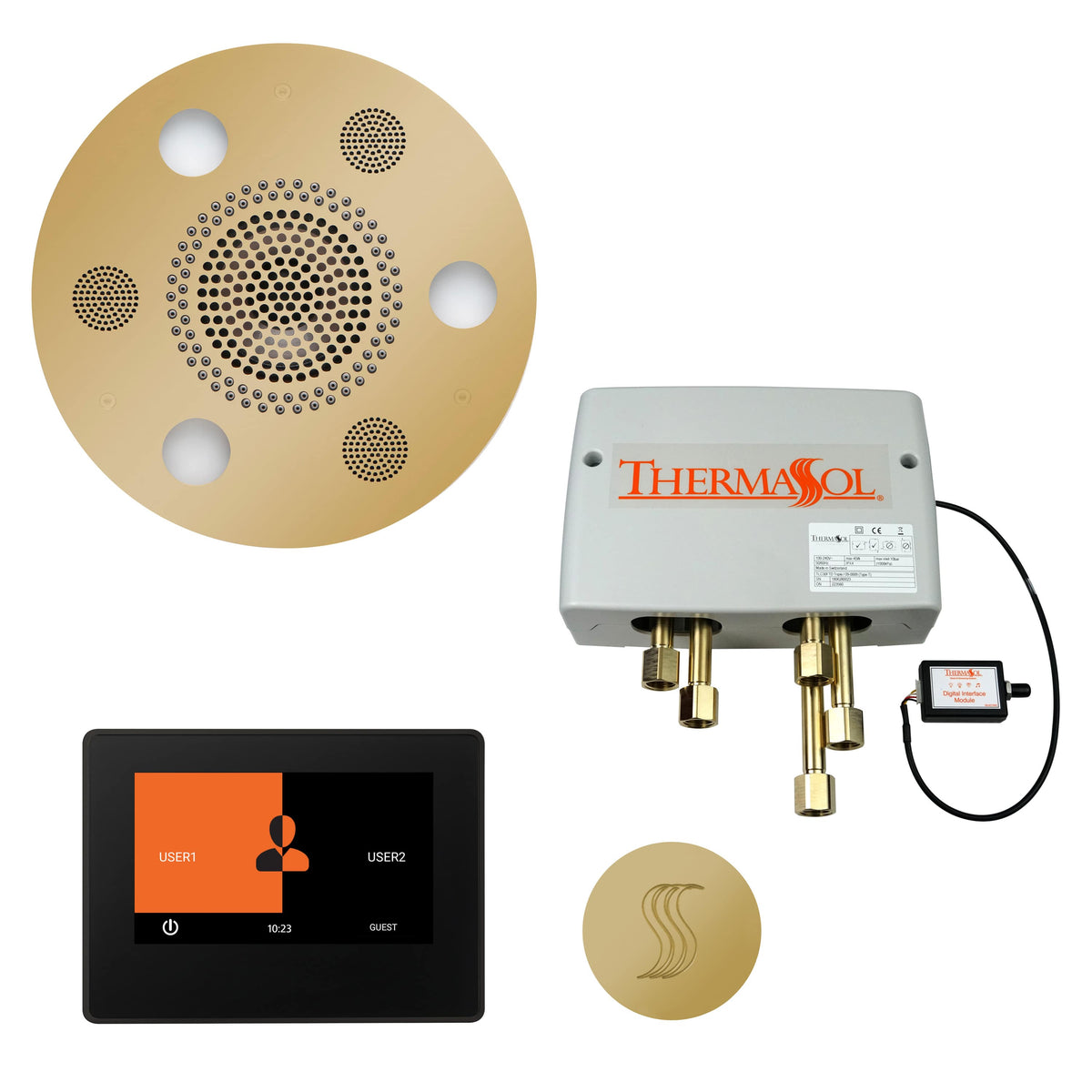 ThermaSol The Total Wellness Package with 7" ThermaTouch Round-Steam Shower Controls & Accessories-ThermaSol-Polished Brass-Nordica Sauna