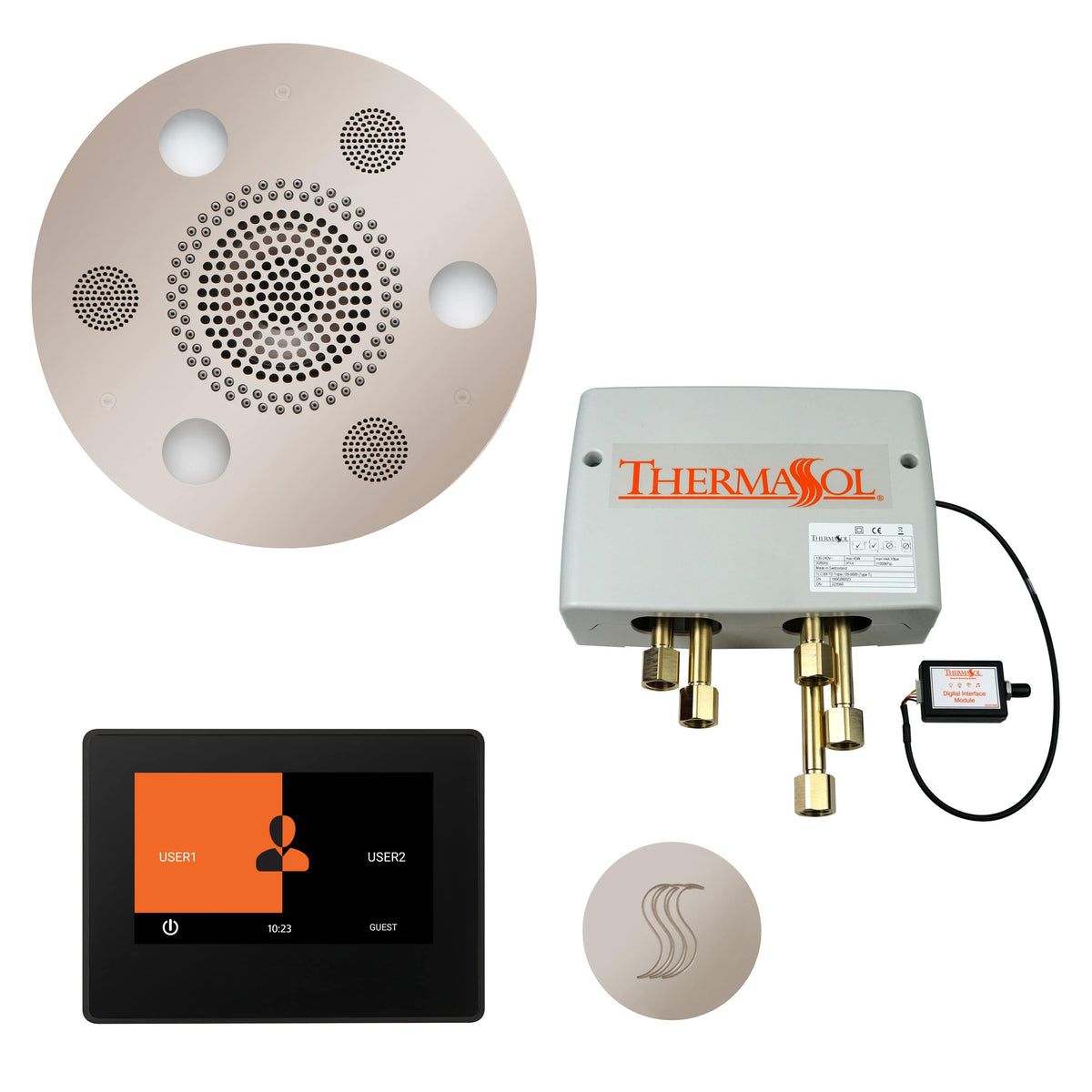 ThermaSol The Total Wellness Package with 7" ThermaTouch Round-Steam Shower Controls & Accessories-ThermaSol-Polished Nickel-Nordica Sauna