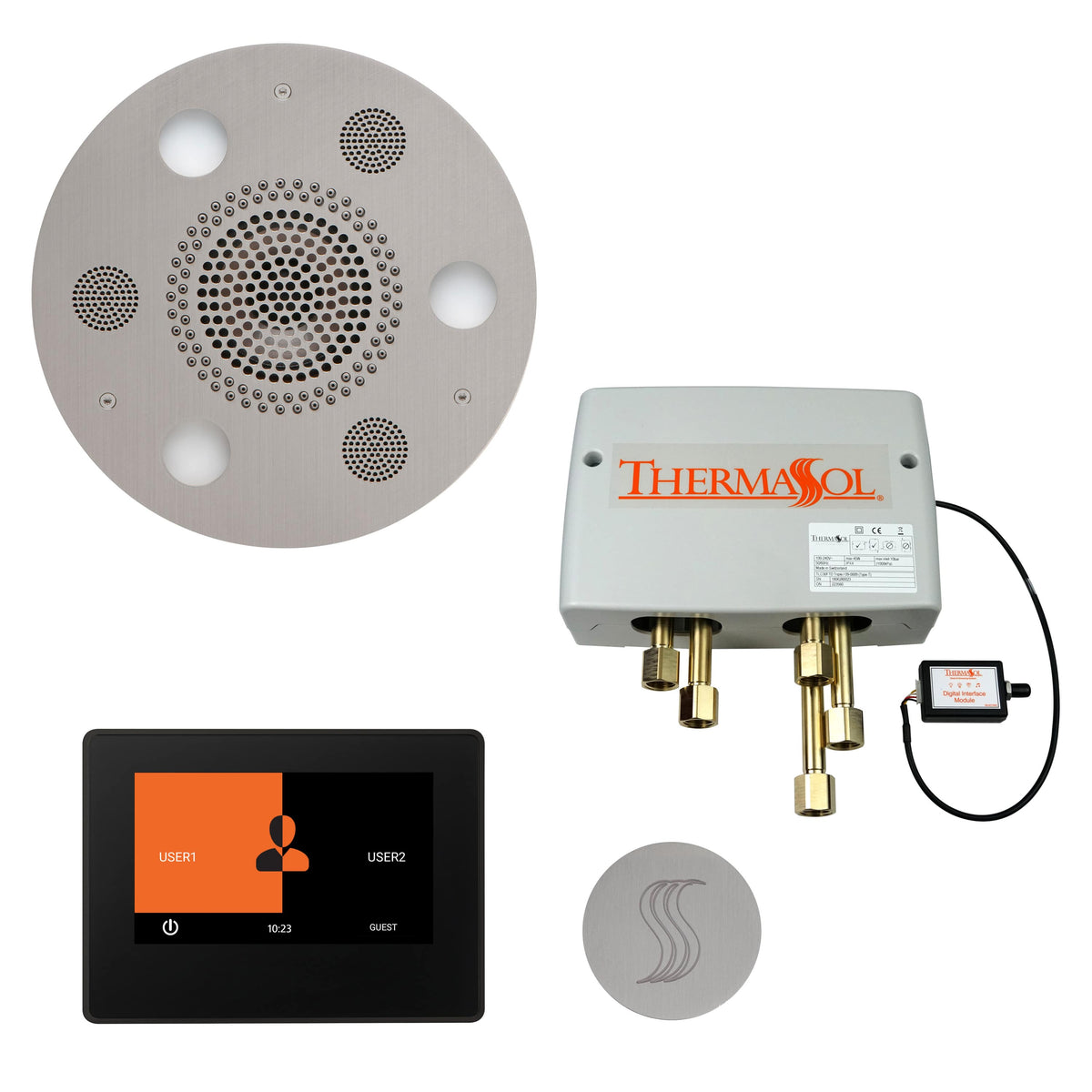 ThermaSol The Total Wellness Package with 7" ThermaTouch Round-Steam Shower Controls & Accessories-ThermaSol-Satin Chrome-Nordica Sauna