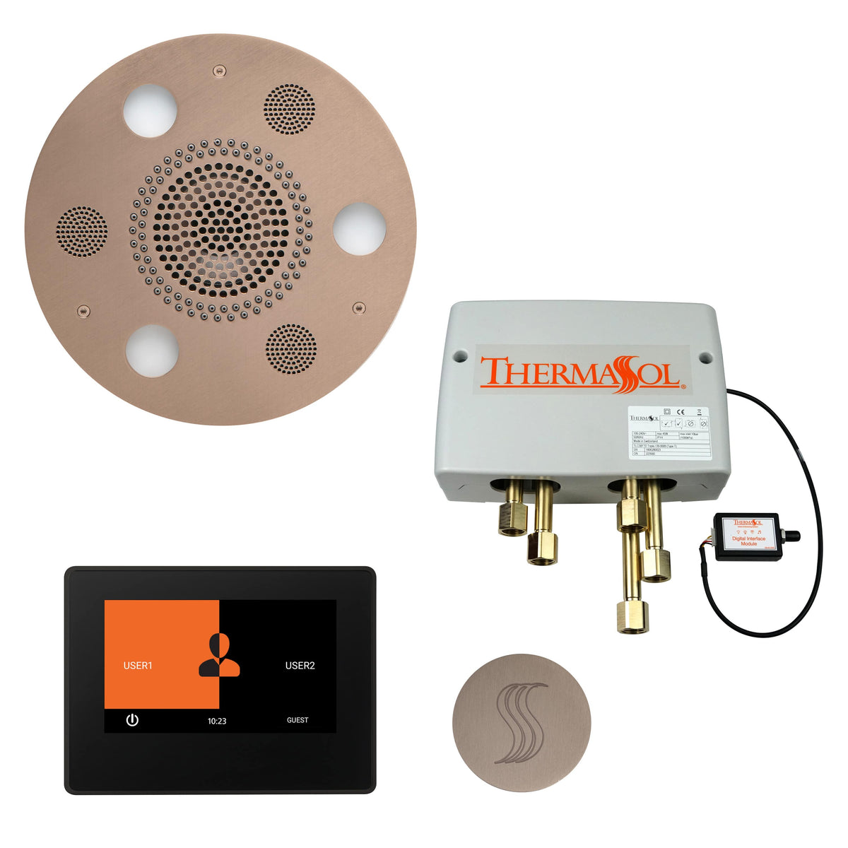 ThermaSol The Total Wellness Package with 7" ThermaTouch Round-Steam Shower Controls & Accessories-ThermaSol-Satin Nickel-Nordica Sauna