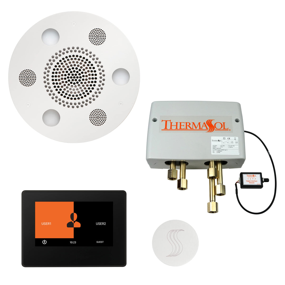ThermaSol The Total Wellness Package with 7" ThermaTouch Round-Steam Shower Controls & Accessories-ThermaSol-White-Nordica Sauna