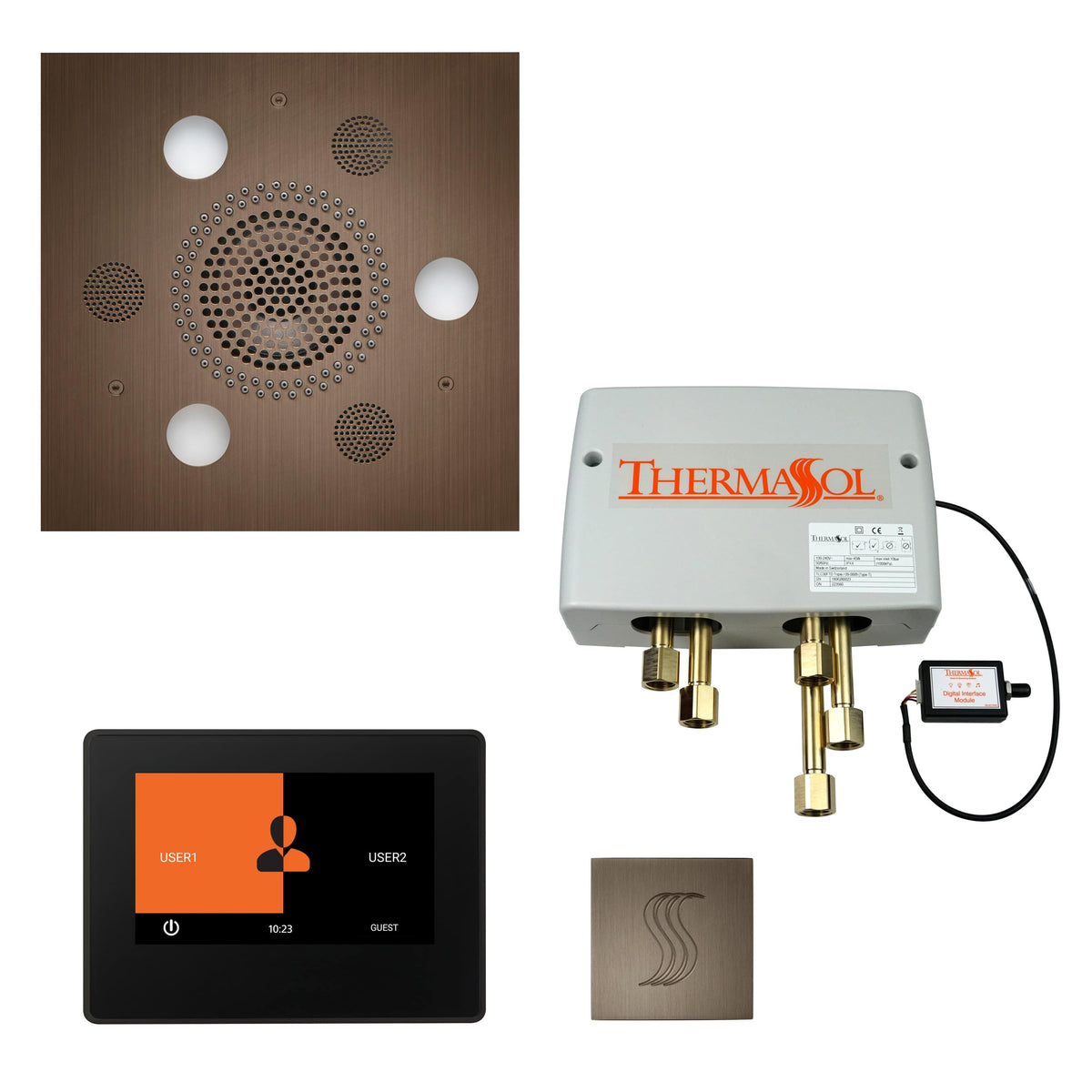 ThermaSol The Total Wellness Package with 7" ThermaTouch and Square-Steam Shower Controls & Accessories-ThermaSol-Antique Nickel-Nordica Sauna