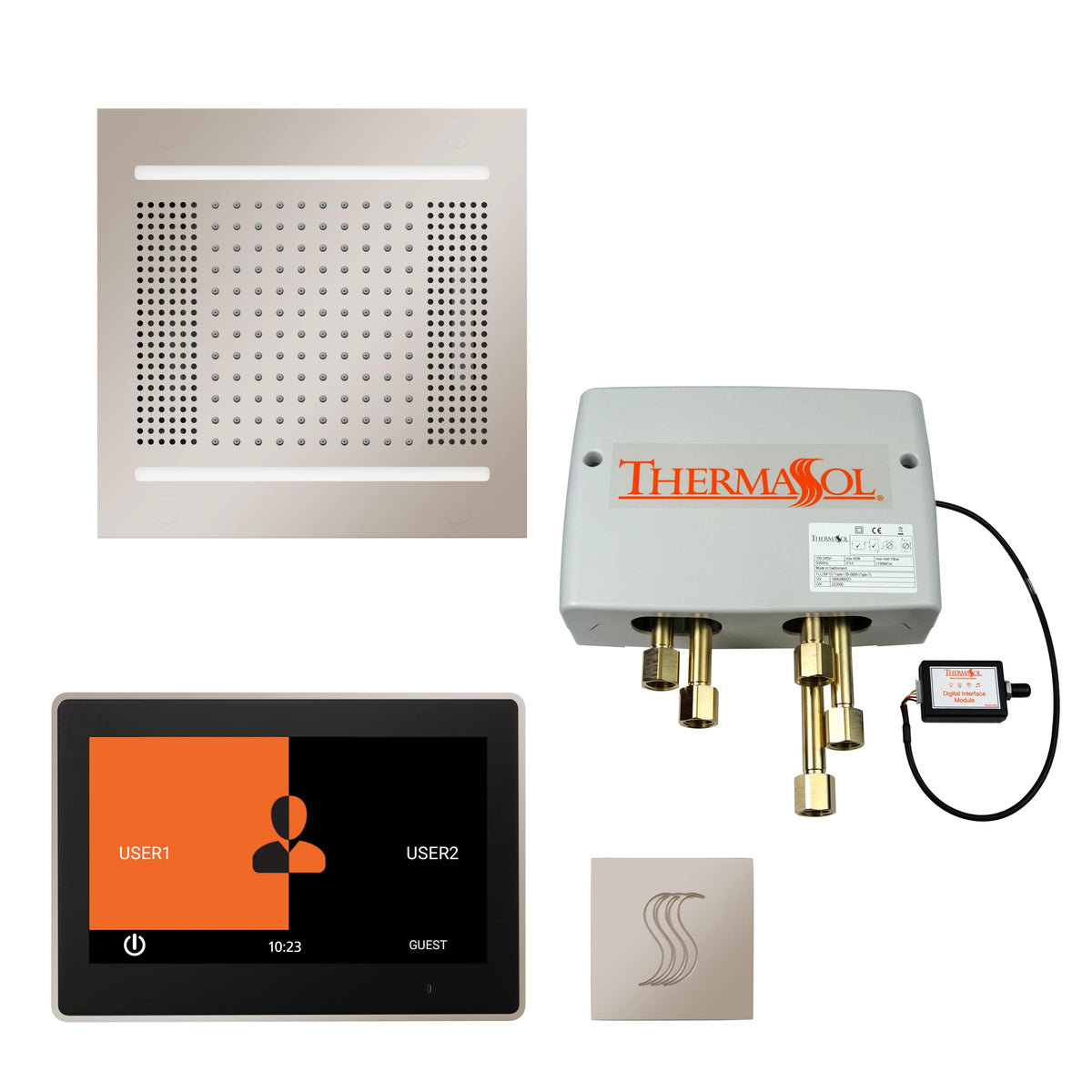 ThermaSol The Total Wellness Hydrovive14 Package with 10" ThermaTouch Square-Steam Shower Controls & Accessories-ThermaSol-Polished Nickel-Nordica Sauna