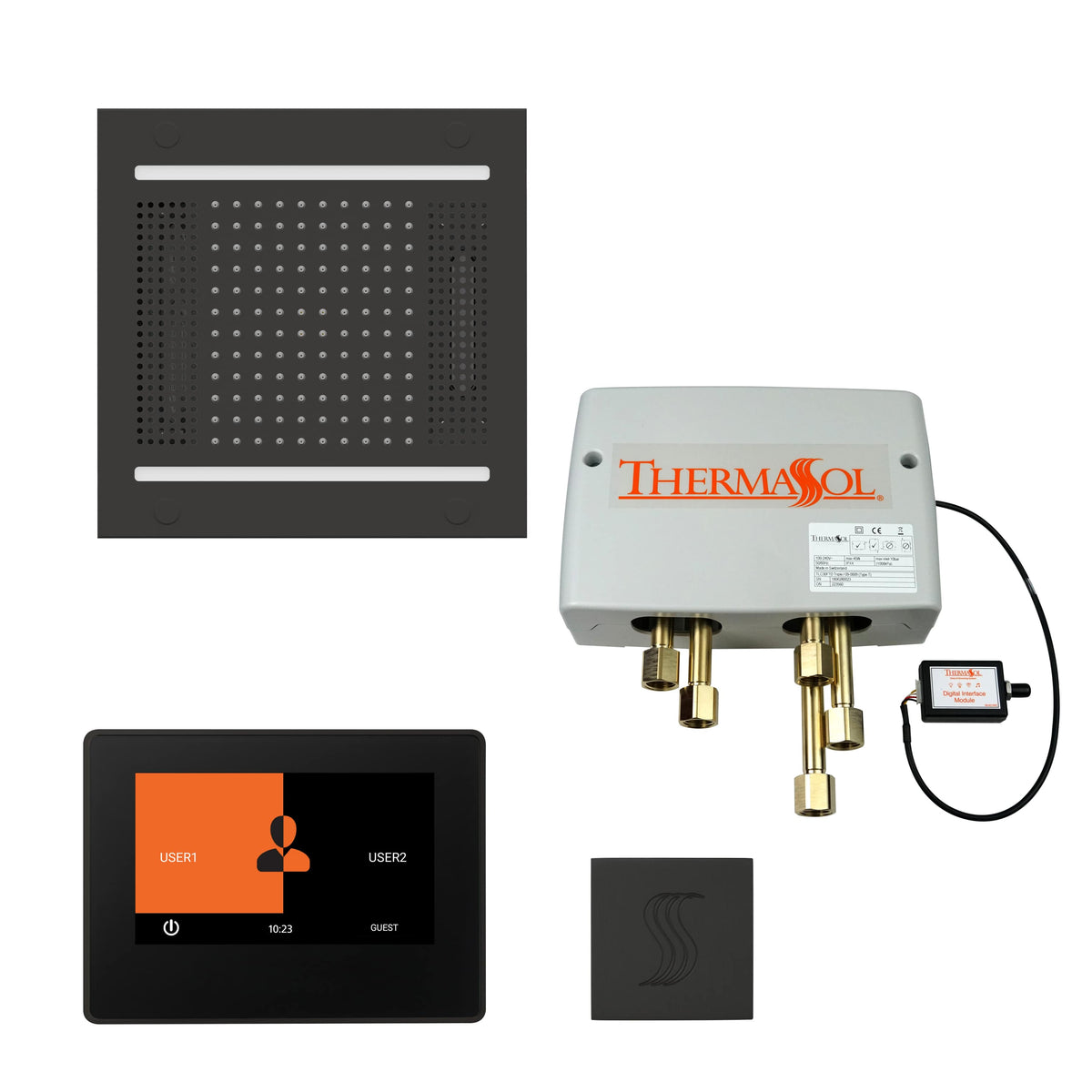 ThermaSol The Total Wellness Hydrovive14 Package with 7" ThermaTouch and Square-Steam Shower Controls & Accessories-ThermaSol-Matte Black-Nordica Sauna