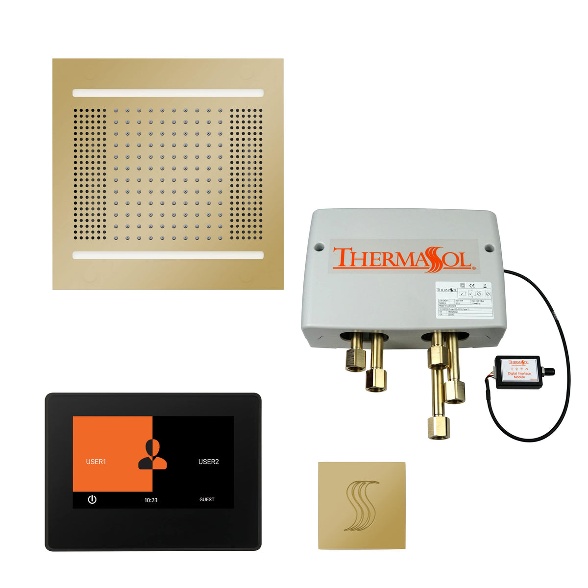 ThermaSol The Total Wellness Hydrovive14 Package with 7" ThermaTouch and Square-Steam Shower Controls & Accessories-ThermaSol-Polished Brass-Nordica Sauna