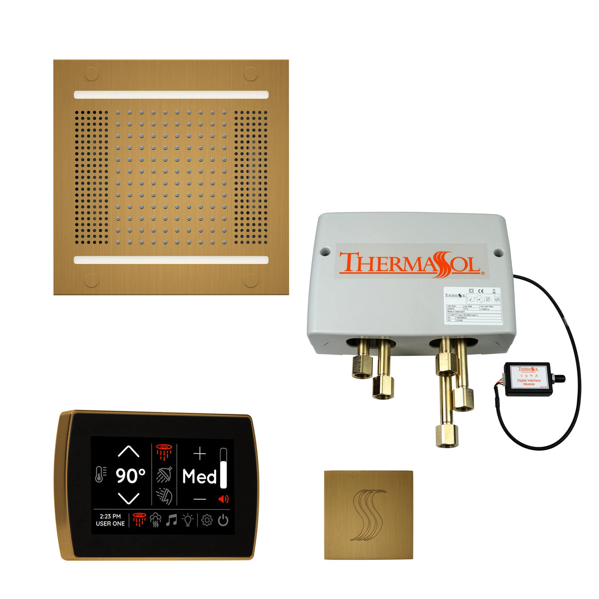ThermaSol The Total Wellness Package Hydrovive14 with SignaTouch Square-Steam Shower Controls & Accessories-ThermaSol-Antique Brass-Nordica Sauna