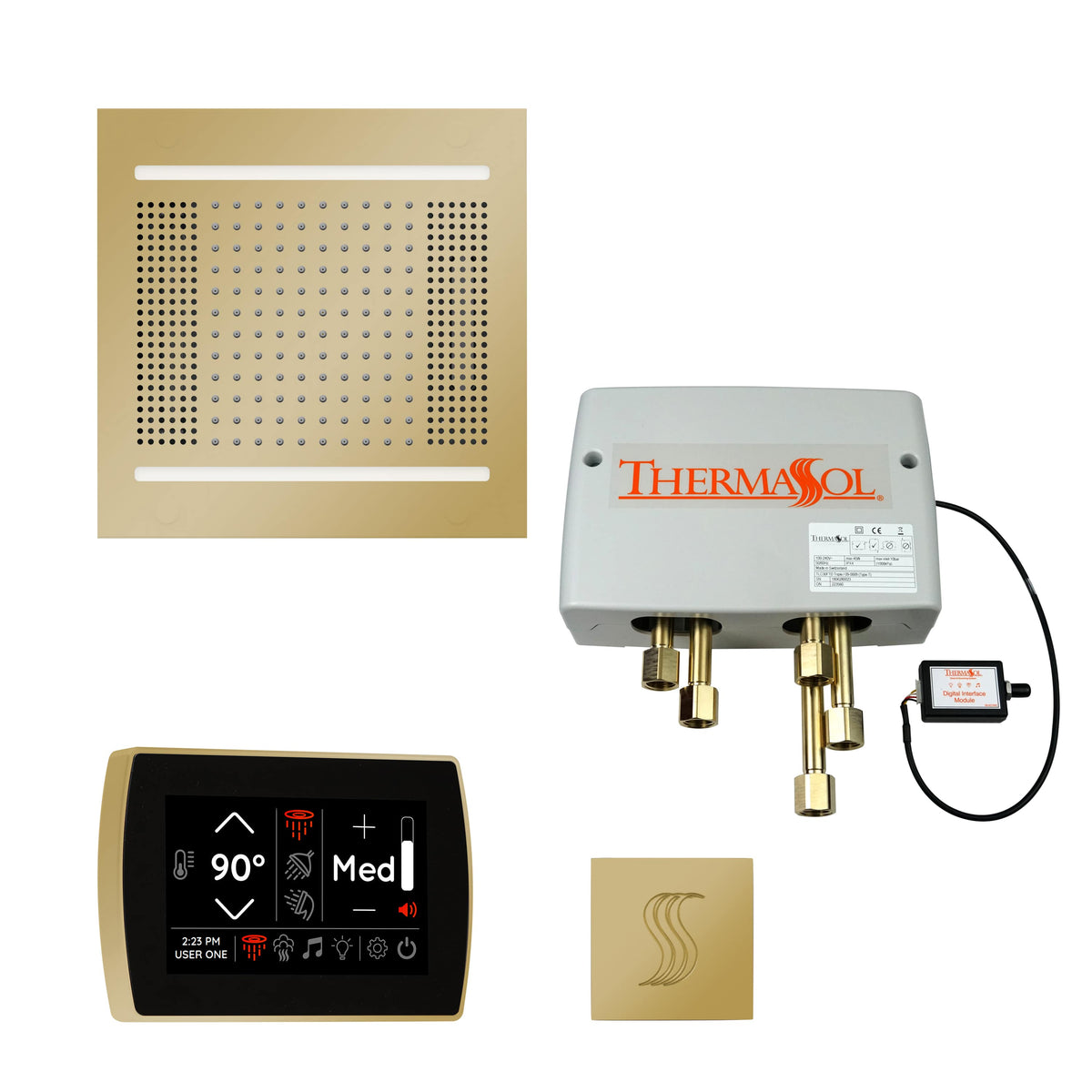 ThermaSol The Total Wellness Package Hydrovive14 with SignaTouch Square-Steam Shower Controls & Accessories-ThermaSol-Polished Brass-Nordica Sauna