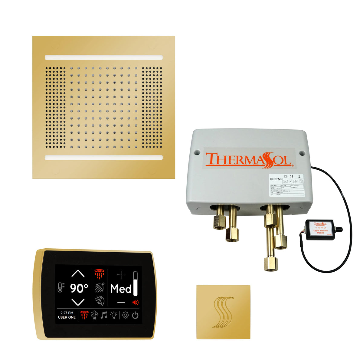 ThermaSol The Total Wellness Package Hydrovive14 with SignaTouch Square-Steam Shower Controls & Accessories-ThermaSol-Polished Gold-Nordica Sauna
