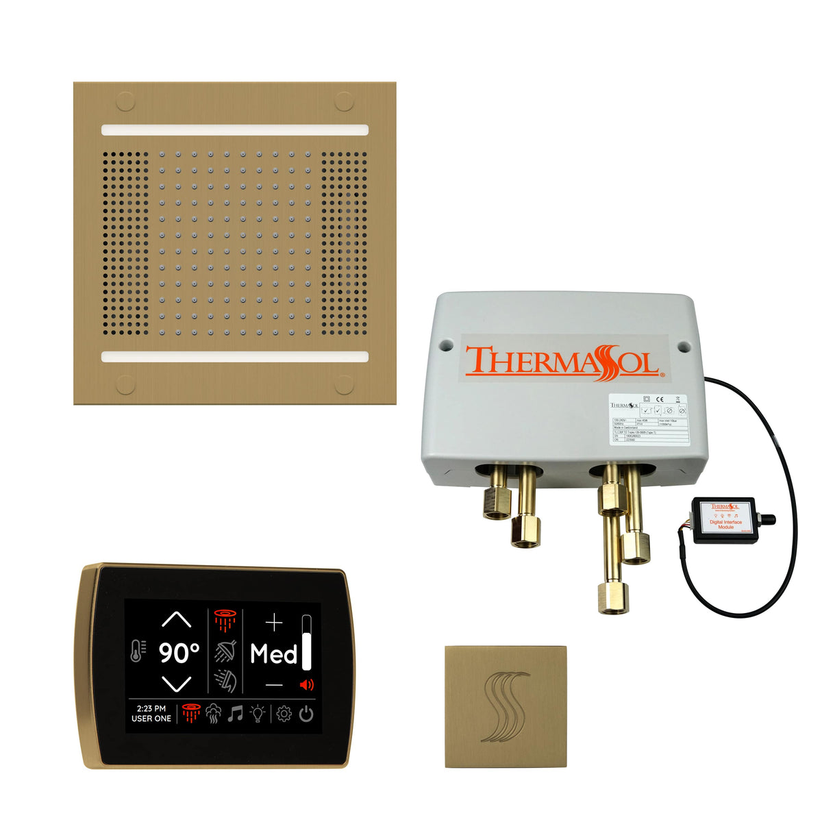 ThermaSol The Total Wellness Package Hydrovive14 with SignaTouch Square-Steam Shower Controls & Accessories-ThermaSol-Satin Brass-Nordica Sauna