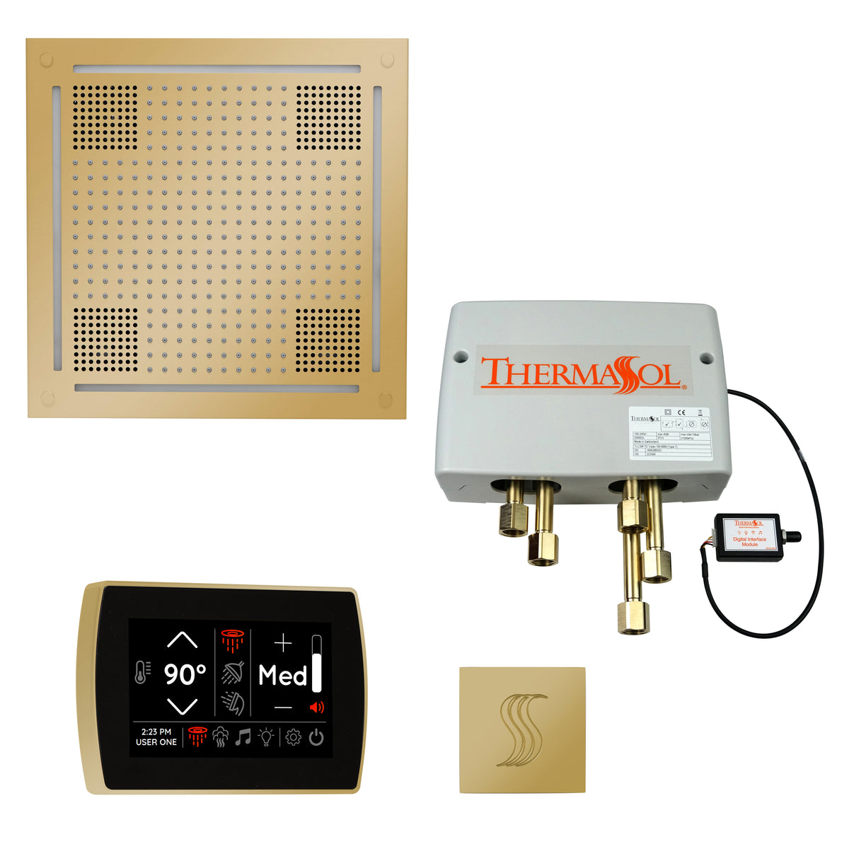 ThermaSol The Total Wellness Package Hydrovive with SignaTouch Square-Steam Shower Controls & Accessories-ThermaSol-Polished Brass-Nordica Sauna