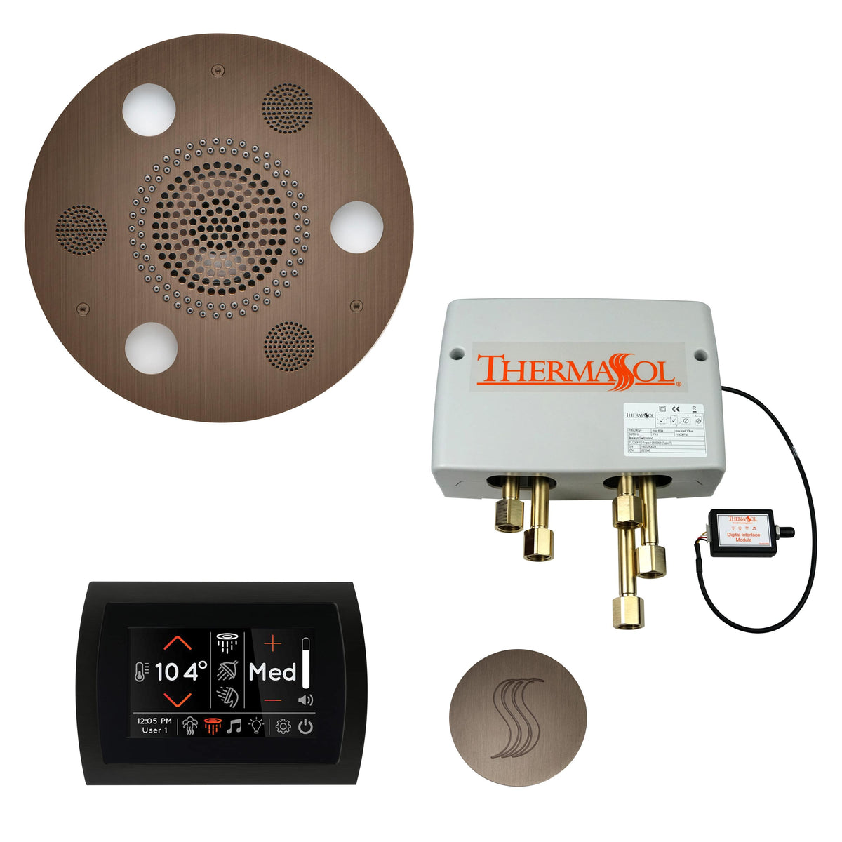 ThermaSol The Total Wellness Package with SignaTouch Round-Steam Shower Controls & Accessories-ThermaSol-Antique Nickel-Nordica Sauna
