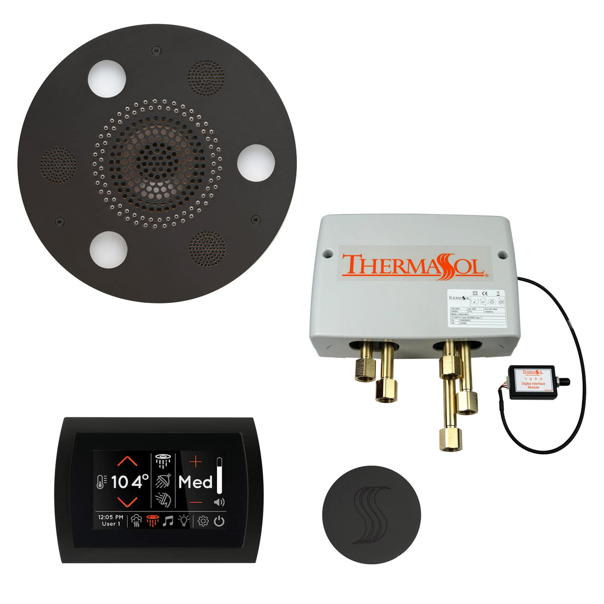 ThermaSol The Total Wellness Package with SignaTouch Round-Steam Shower Controls & Accessories-ThermaSol-Matte Black-Nordica Sauna