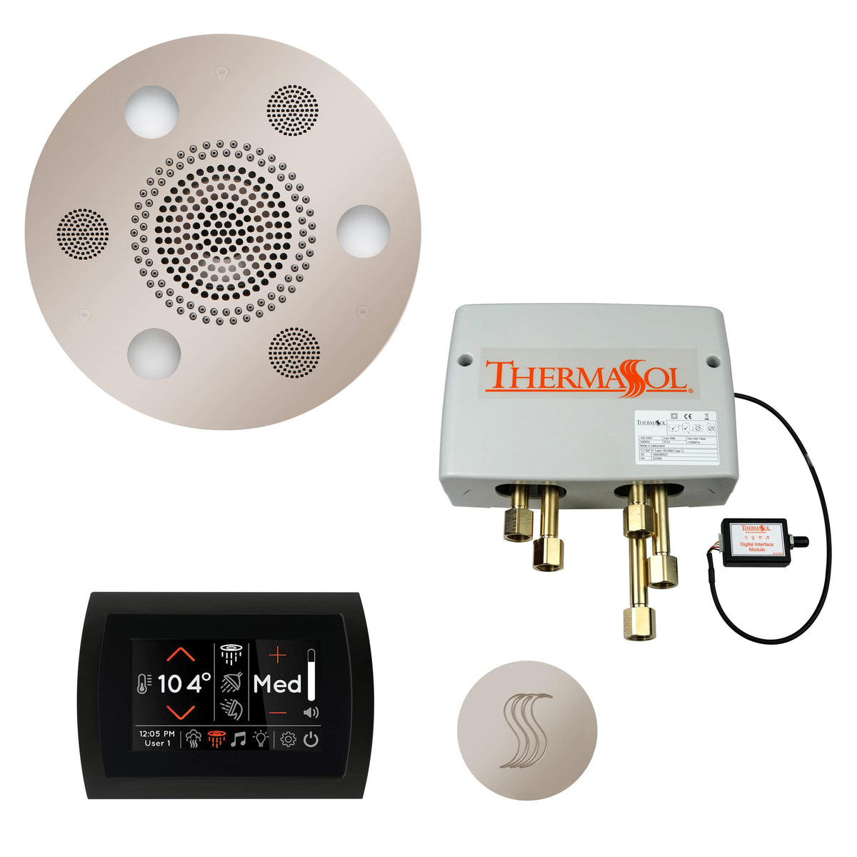 ThermaSol The Total Wellness Package with SignaTouch Round-Steam Shower Controls & Accessories-ThermaSol-Polished Nickel-Nordica Sauna