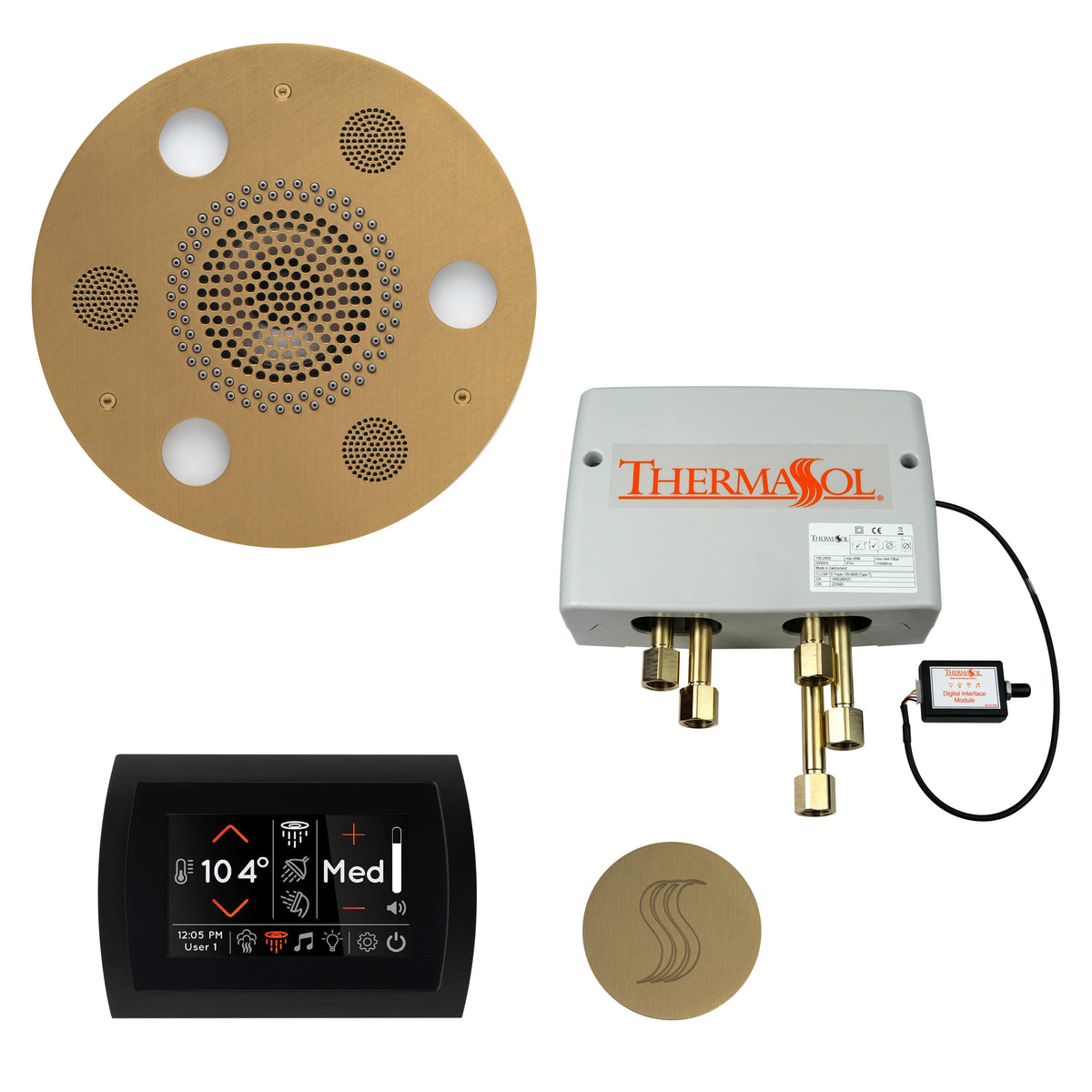 ThermaSol The Total Wellness Package with SignaTouch Round-Steam Shower Controls & Accessories-ThermaSol-Satin Brass-Nordica Sauna