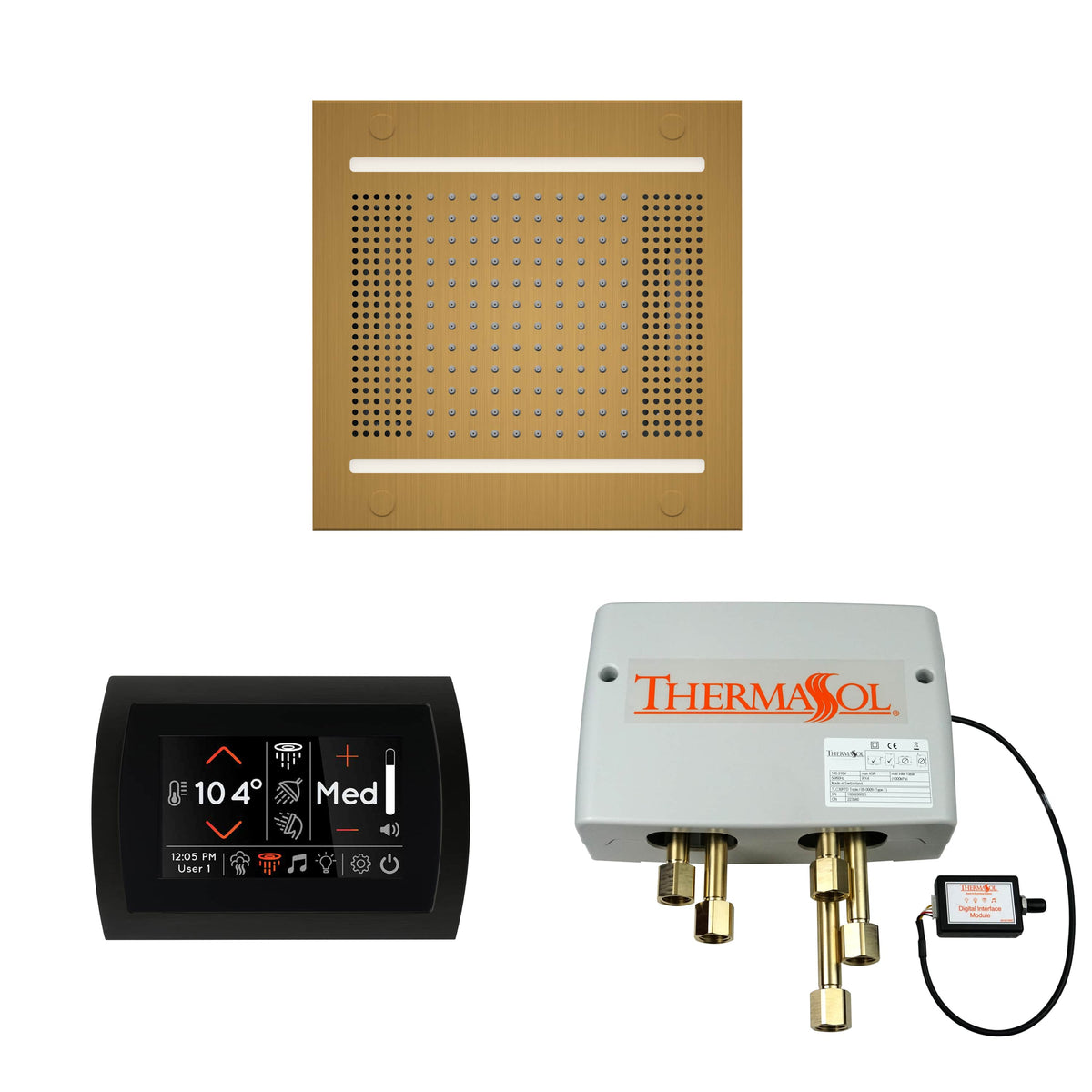 ThermaSol The Wellness Hydrovive14 Shower Package with SignaTouch Round-Steam Shower Controls & Accessories-ThermaSol-Antique Brass-Nordica Sauna