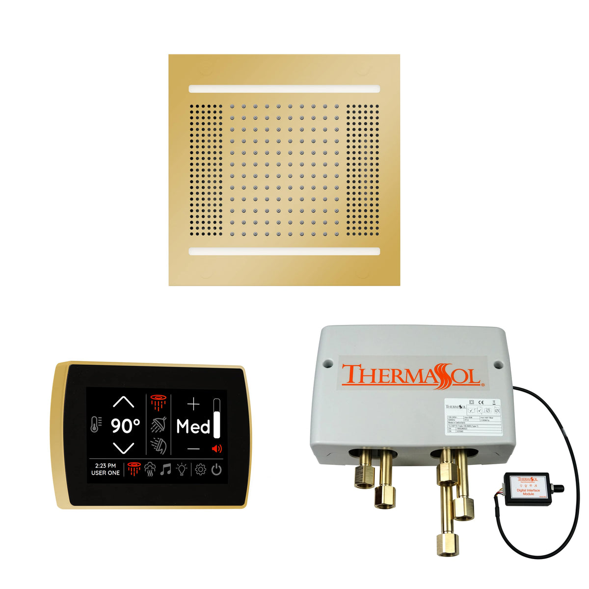 ThermaSol The Wellness Hydrovive14 Shower Package with SignaTouch Square-Steam Shower Controls & Accessories-ThermaSol-Polished Brass-Nordica Sauna