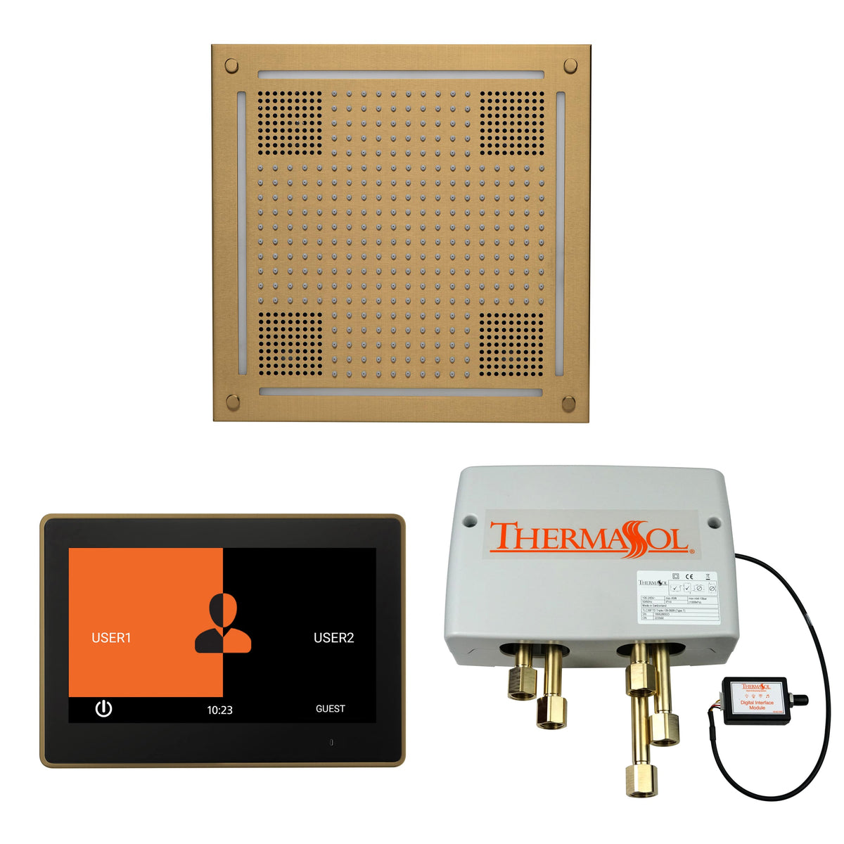 ThermaSol The Wellness Hydrovive Shower Package with 10" ThermaTouch Square-Steam Shower Controls & Accessories-ThermaSol-Satin Brass-Nordica Sauna