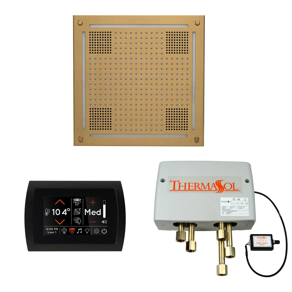 ThermaSol The Wellness Hydrovive Shower Package with SignaTouch Round-Steam Shower Controls & Accessories-ThermaSol-Satin Brass-Nordica Sauna