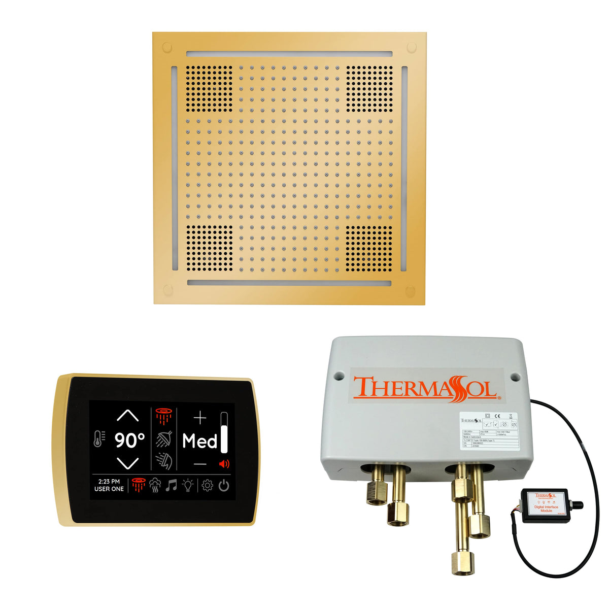 ThermaSol The Wellness Hydrovive Shower Package with SignaTouch Square-Steam Shower Controls & Accessories-ThermaSol-Polished Gold-Nordica Sauna