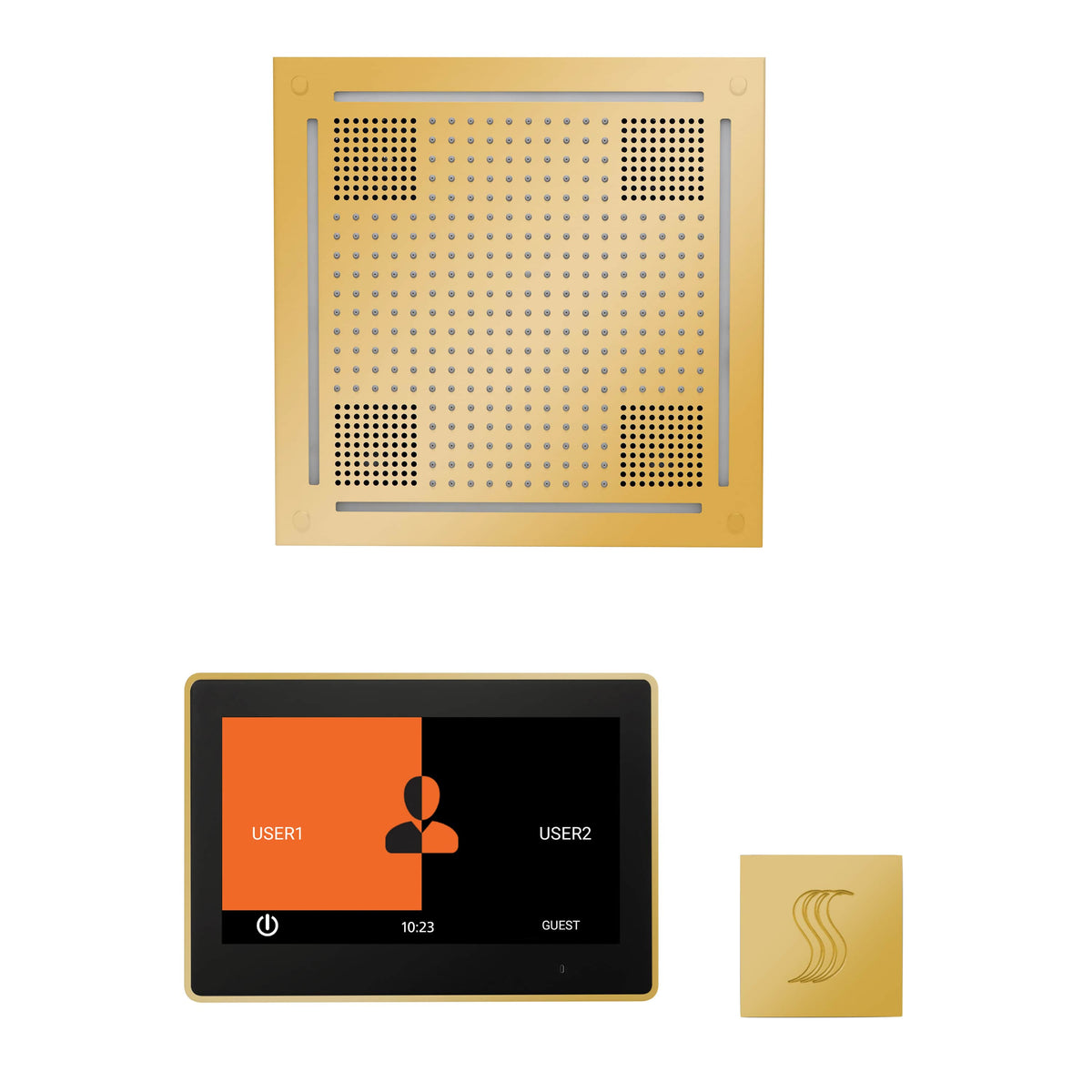 ThermaSol The wellness Hydrovive Steam Package with 10" ThermaTouch Square-Steam Shower Controls & Accessories-ThermaSol-Polished Gold-Nordica Sauna