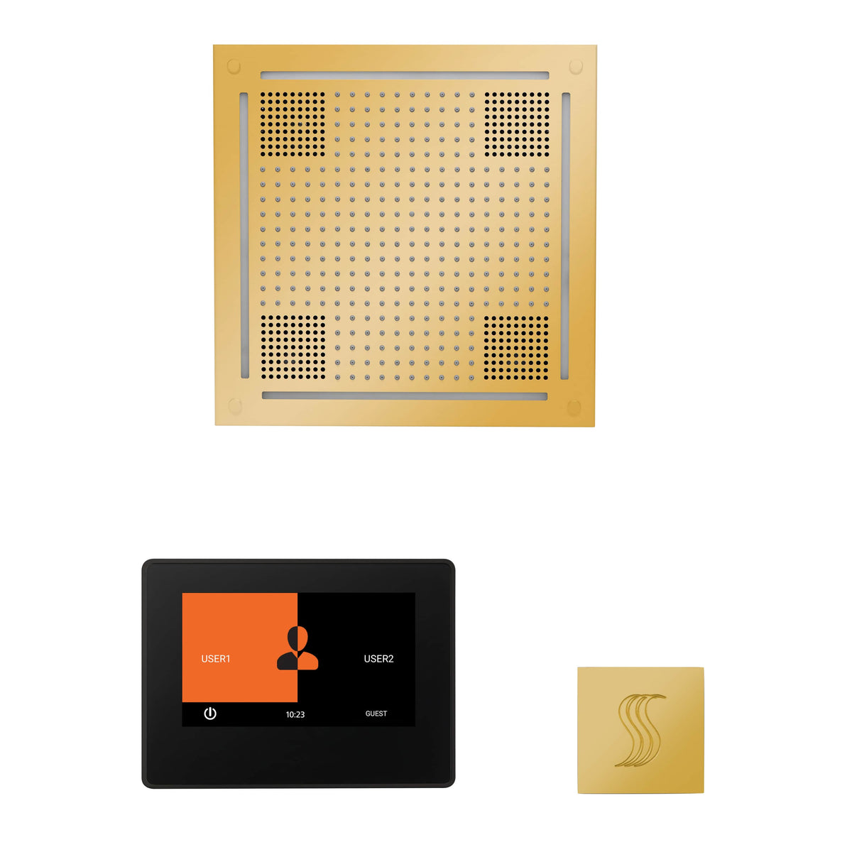 ThermaSol The wellness Hydrovive Steam Package with 7" ThermaTouch Square-Steam Shower Controls & Accessories-ThermaSol-Polished Gold-Nordica Sauna