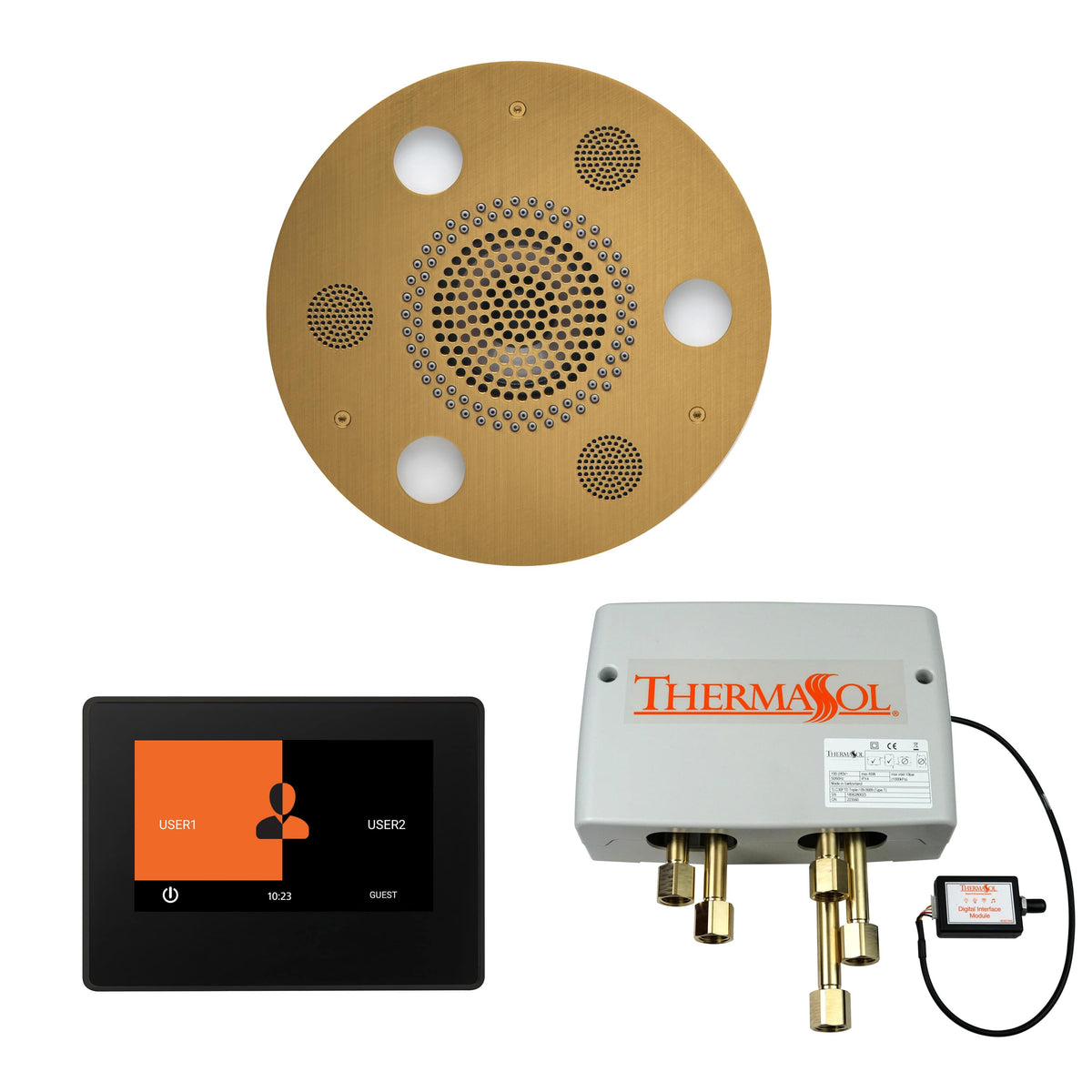 ThermaSol The Wellness Shower Package with 7" ThermaTouch Round-Steam Shower Controls & Accessories-ThermaSol-Antique Brass-Nordica Sauna